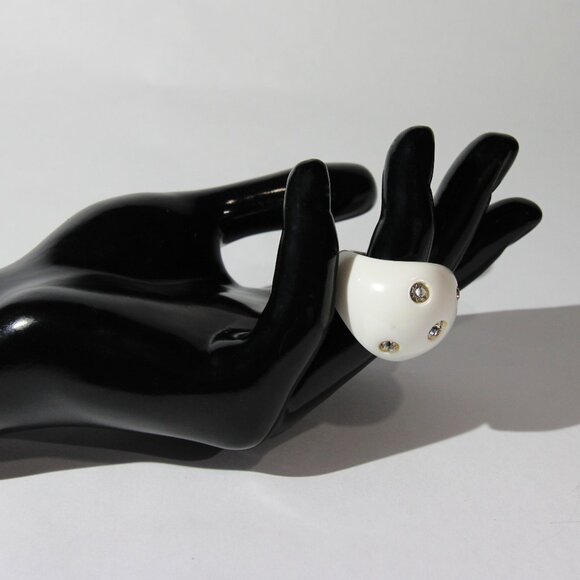 Vintage White Bracelet and Ring with Clear Rhinestones - Picture 16 of 16